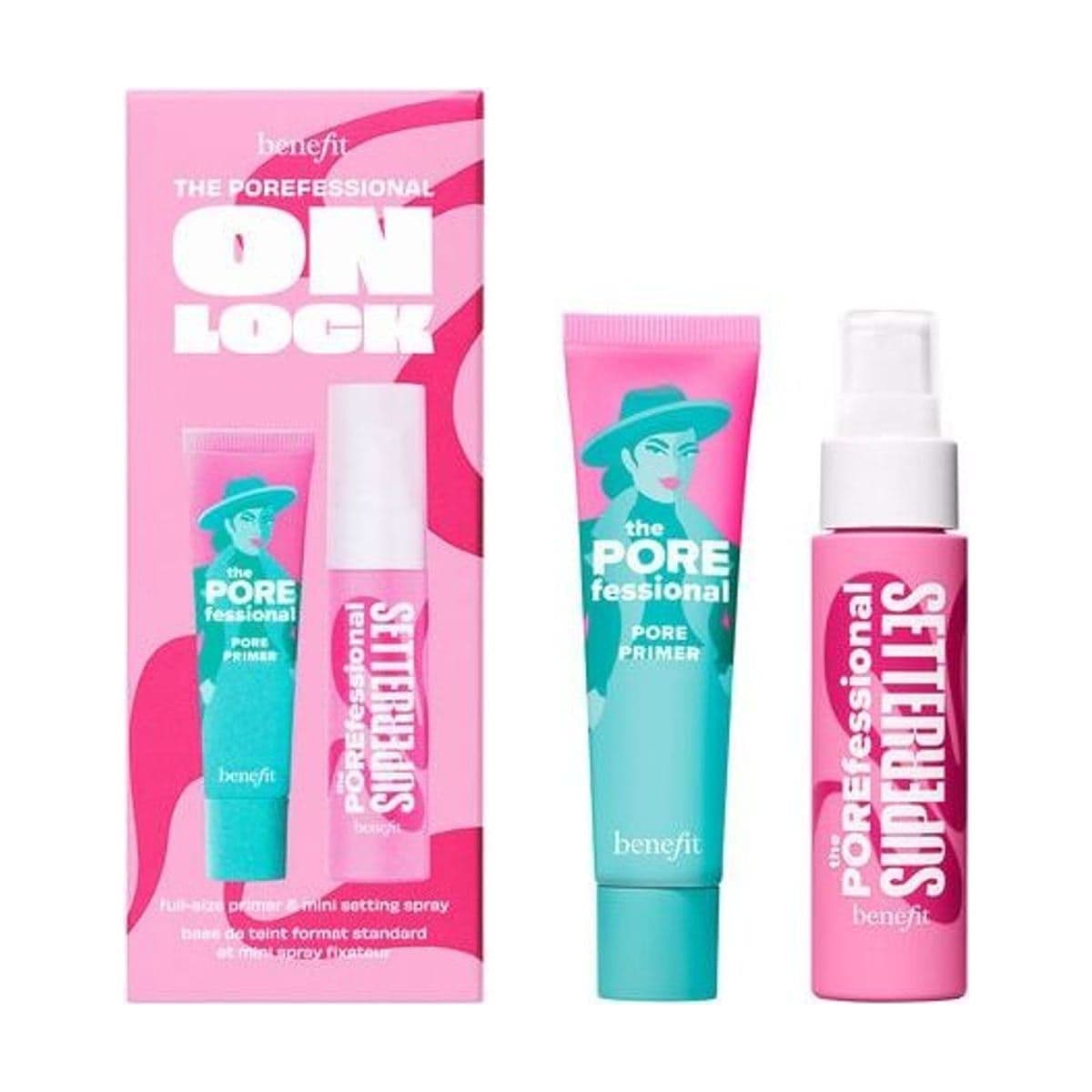 Embalagem de Kit Benefit Primer The Porefessional Spray Fixador Super Setter