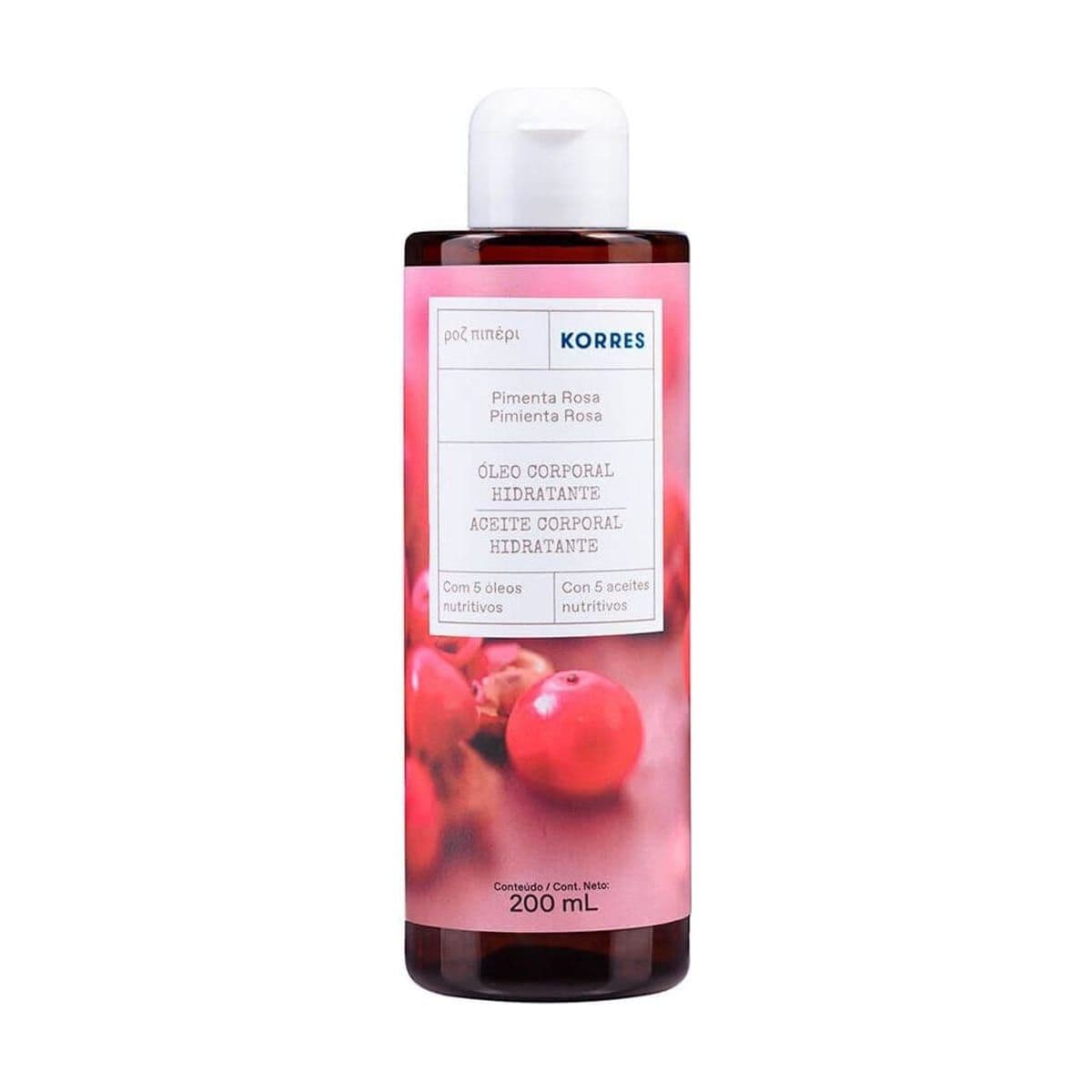 Embalagem de Óleo de Banho Corporal Korres Pimenta Rosa