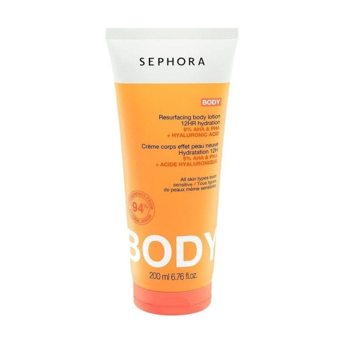 Embalagem de Creme Corporal Sephora Collection Resurfacing com AHA + PHA