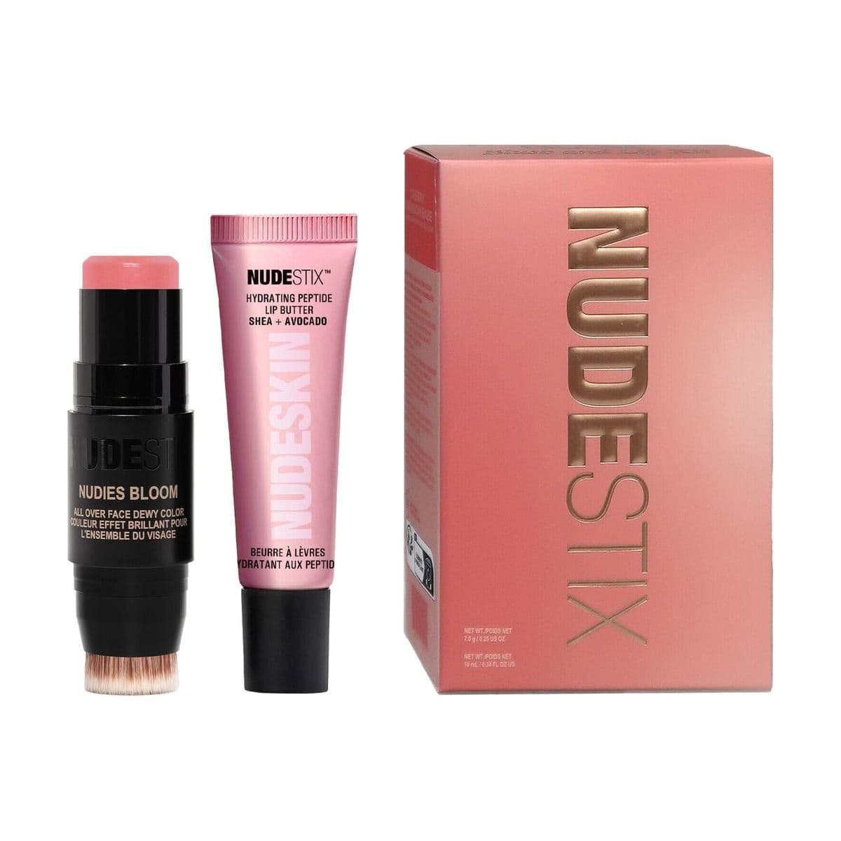 Embalagem de Kit Blush e Balm Labial Nudestix Rosy Pink Glow