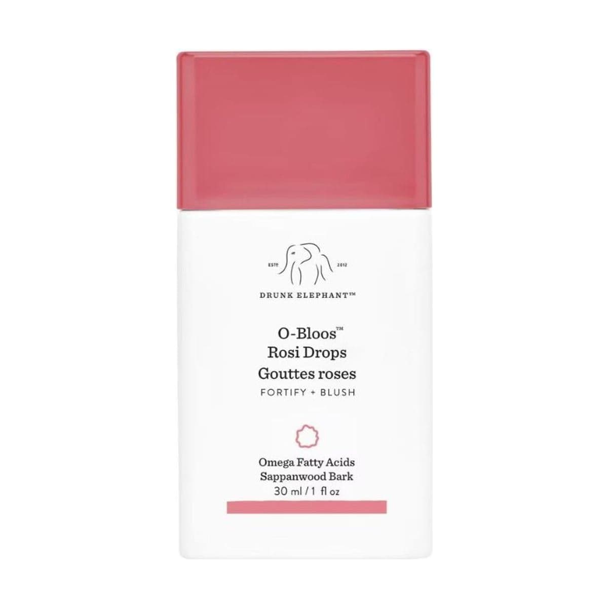 Embalagem de Blush Sérum Antioxidante Drunk Elephant O-Bloos Rosi Drops