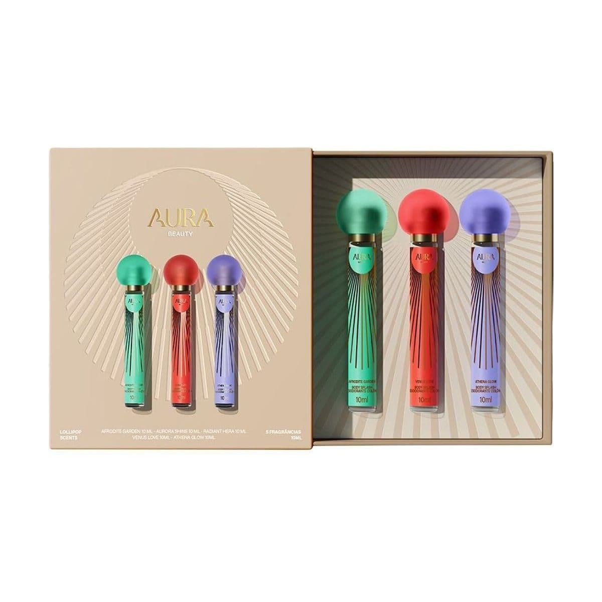 Embalagem de Kit Coffret Aura Beauty Lollipop Scents Feminino