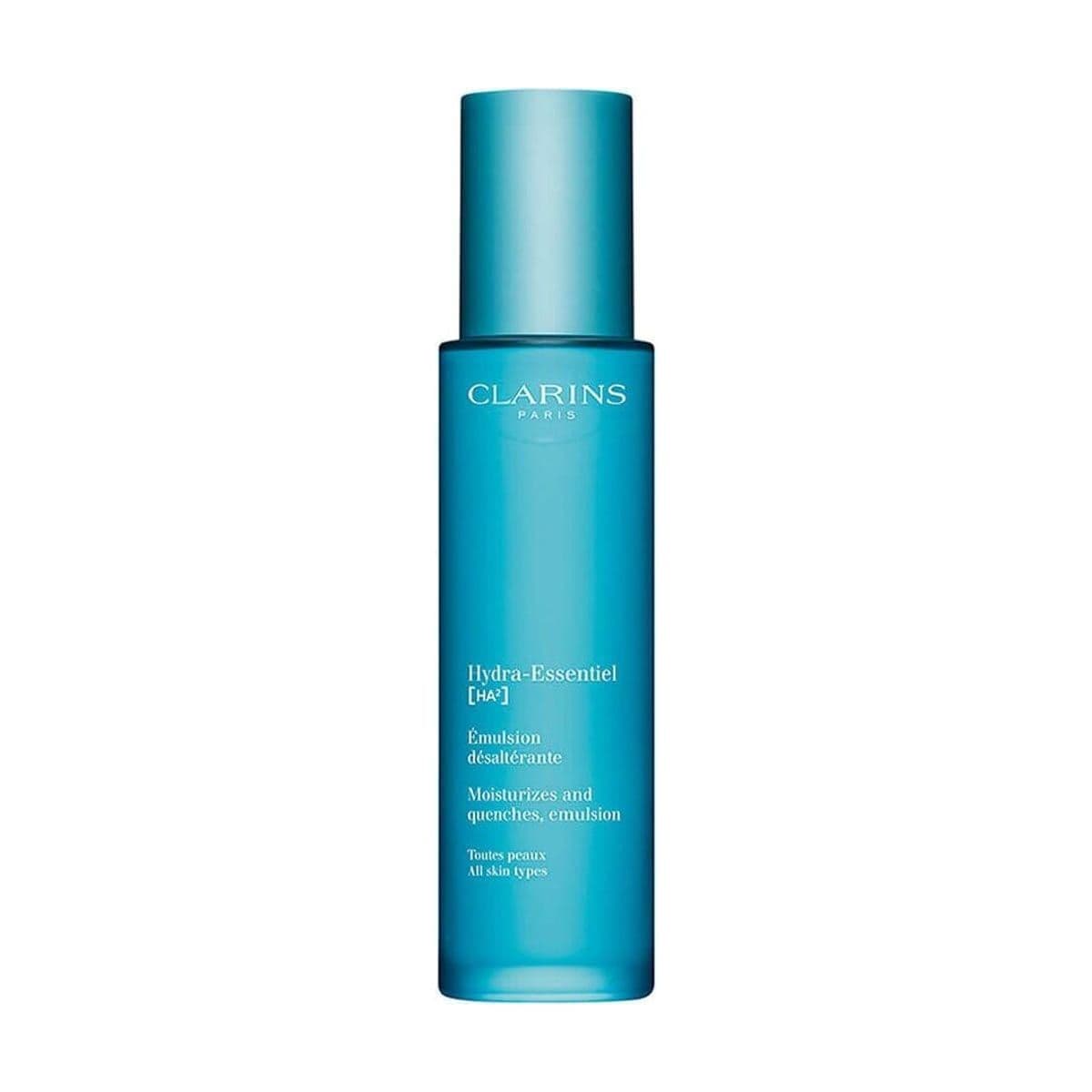 Embalagem de Emulsão Facial Clarins Hydra-Essentiel com Duplo Ácido Hialurônico