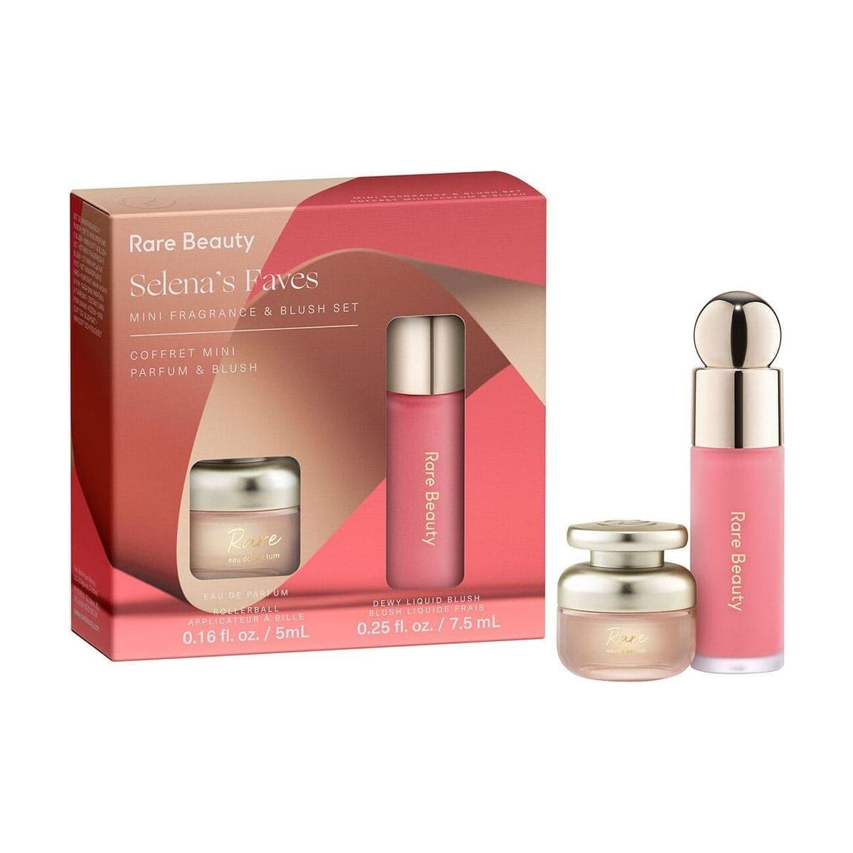 Embalagem de Kit Mini Fragância e Blush Liquido Rare Beauty Selena’s Faves