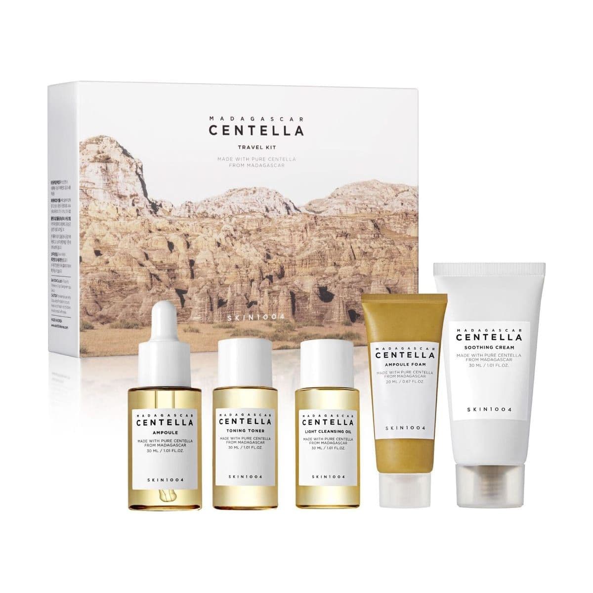 Embalagem de Kit Skincare Skin1004 Centella Madagascar Travel Set