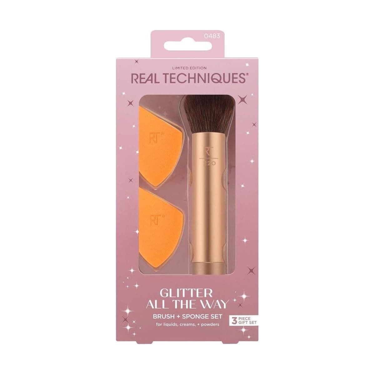 Embalagem de Kit de Pincel com Glitter e Esponja Real Techniques Glitter All The Way
