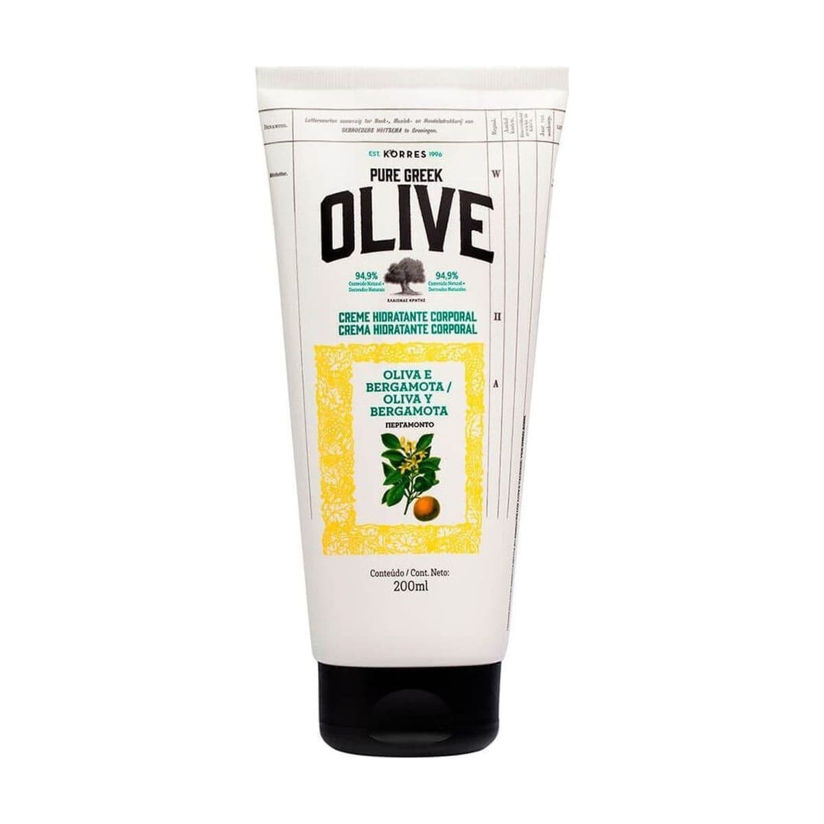 Embalagem de Creme Hidratante Corporal Korres Óleo de Oliva e Bergamota