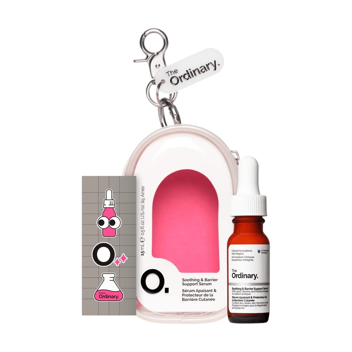 Embalagem de Kit com Chaveiro The Ordinary Soothing Barrier Support Sérum