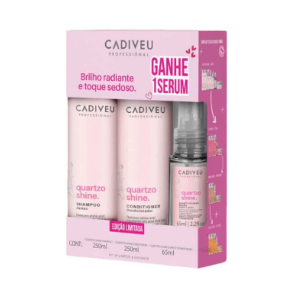 Embalagem de Kit Cadiveu Essentials Quartzo Shine Shampoo 250ml + Condicionador 250ml + Óleo 65ml