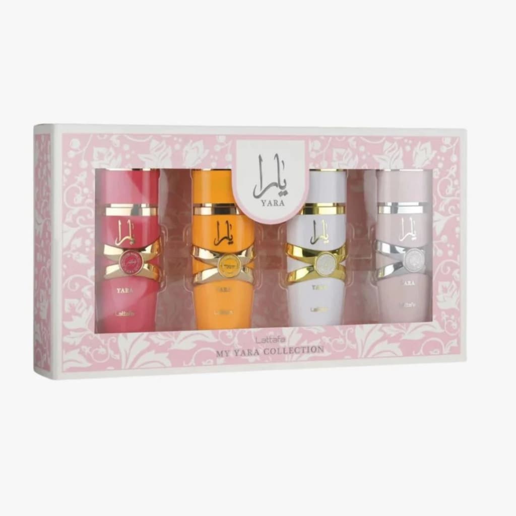 Embalagem de Kit Lattafa Yara Collection 4 Fragrâncias de 25ml