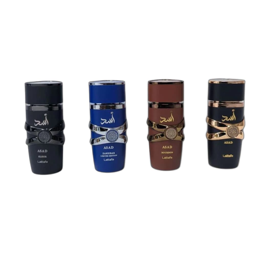 Embalagem de Kit Lattafa Asad Collection 4 Fragrâncias de 25ml