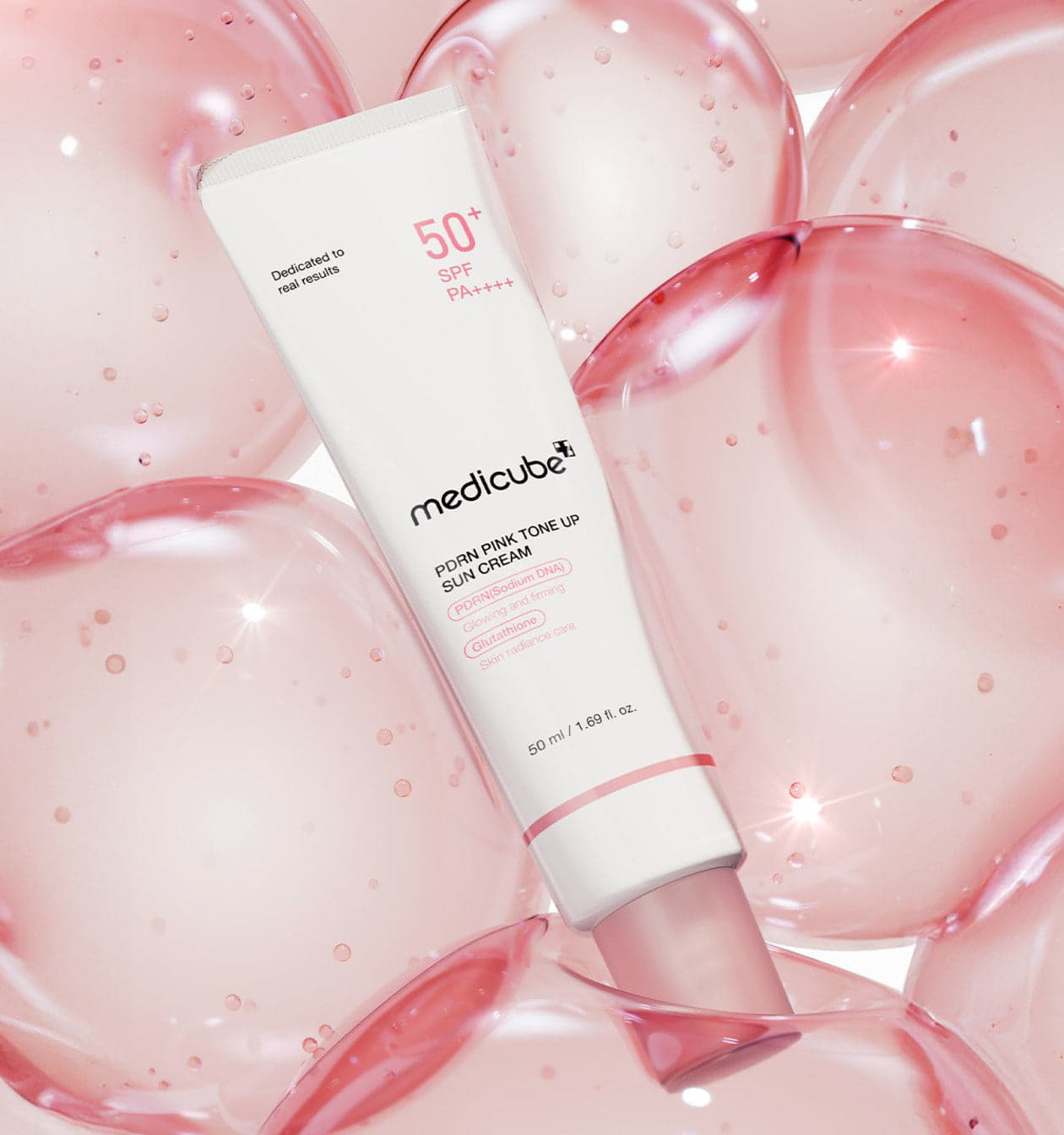 Embalagem de Medicube PDRN Pink Tone Up Sun Cream 50ml
