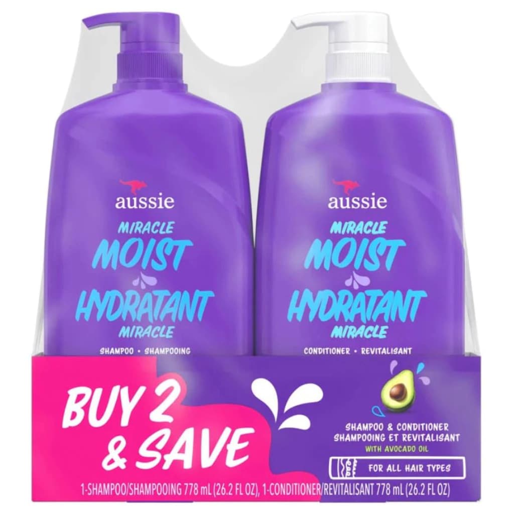 Embalagem de Kit Aussie Miracle Moist Shampoo + Condicionador 778ml