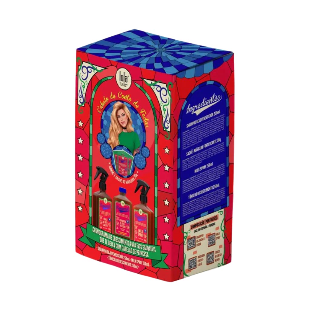 Embalagem de Kit Shampoo Milk Spray Tônico Máscara Lola Rapunzel
