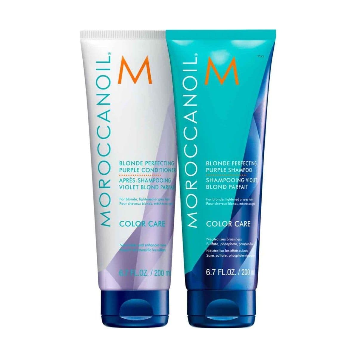 Embalagem de Kit Duo Cuidado da Cor Violeta Moroccanoil Blonde Perfecting Purple